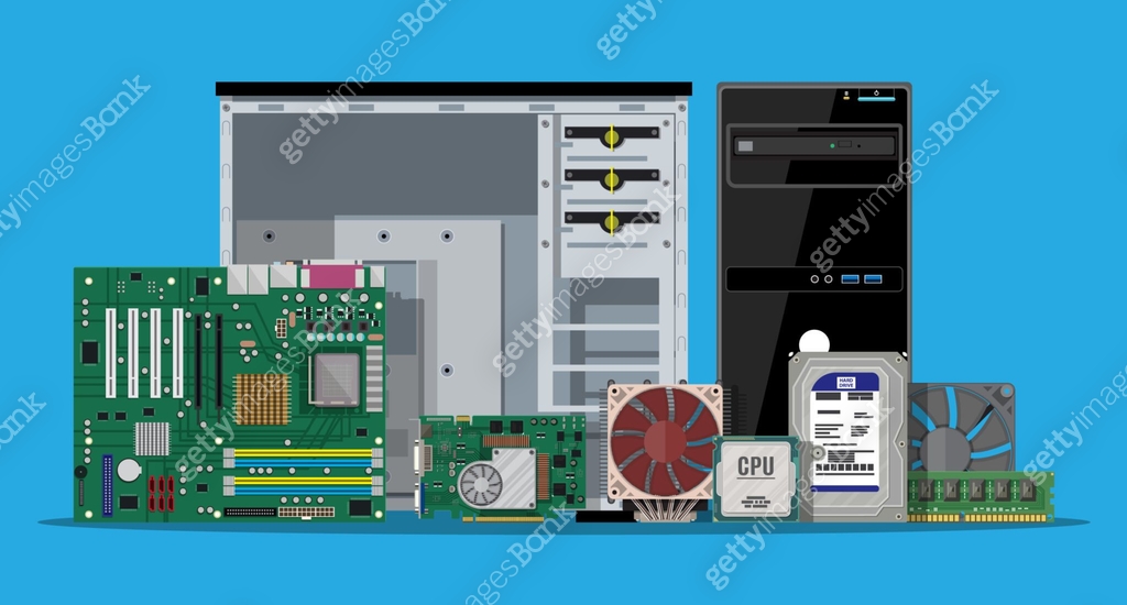 Assembling PC. Personal computer hardware. 이미지 (1045812474) 일러스트, 무료 ...