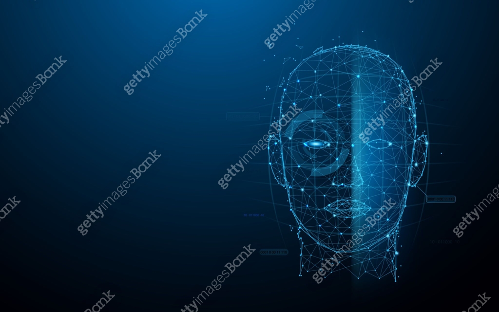 Biometric technology digital Face Scanning form lines, triangles and ...