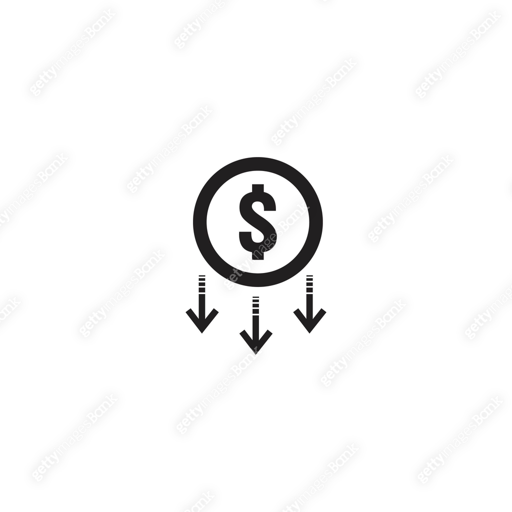 arrow decrease icon. dollar money fall down symbol. economy stretching ...