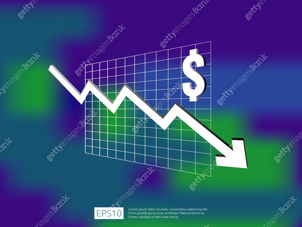 dollar money fall down symbol with blur background. arrow decrease ...
