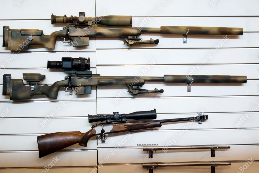 Sniper Rifle Wall Gun wall rack with sniper rifles 이미지 (1057964376) - 게티이미지뱅크