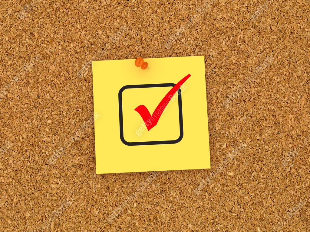 Cheque Direction Stick Note Sticky Note on Corkboard with Check Box - 3D Rendering 이미지 (1048178994 ...