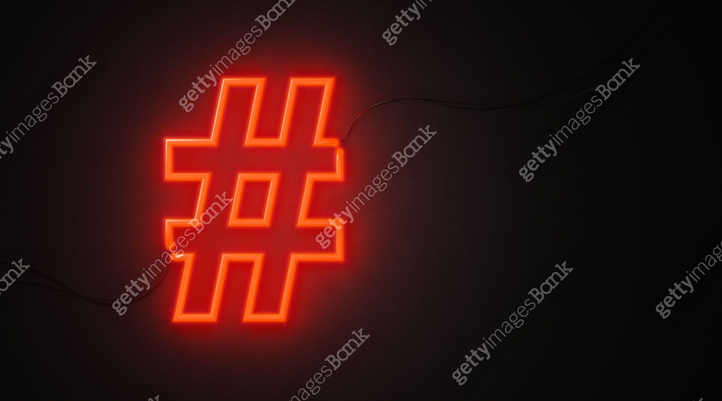 Red Hashtag Box Hashtag Symbol Shaped Red Neon Light On Black Wall - Online Messaging ...