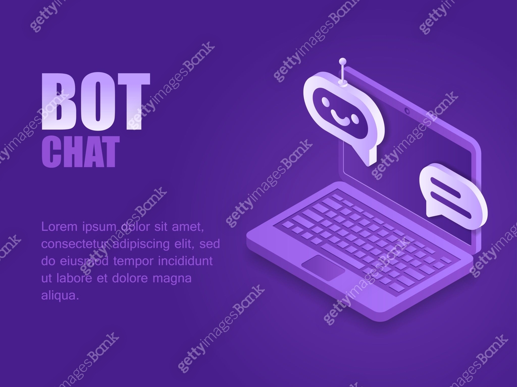 Bot Point Text Chat bot and text bubble on screen laptop isometric 이미지 (1079836950 ...