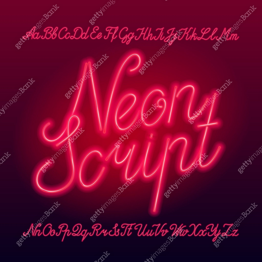 Neon script alphabet font. Neon color lowercase and uppercase letters ...