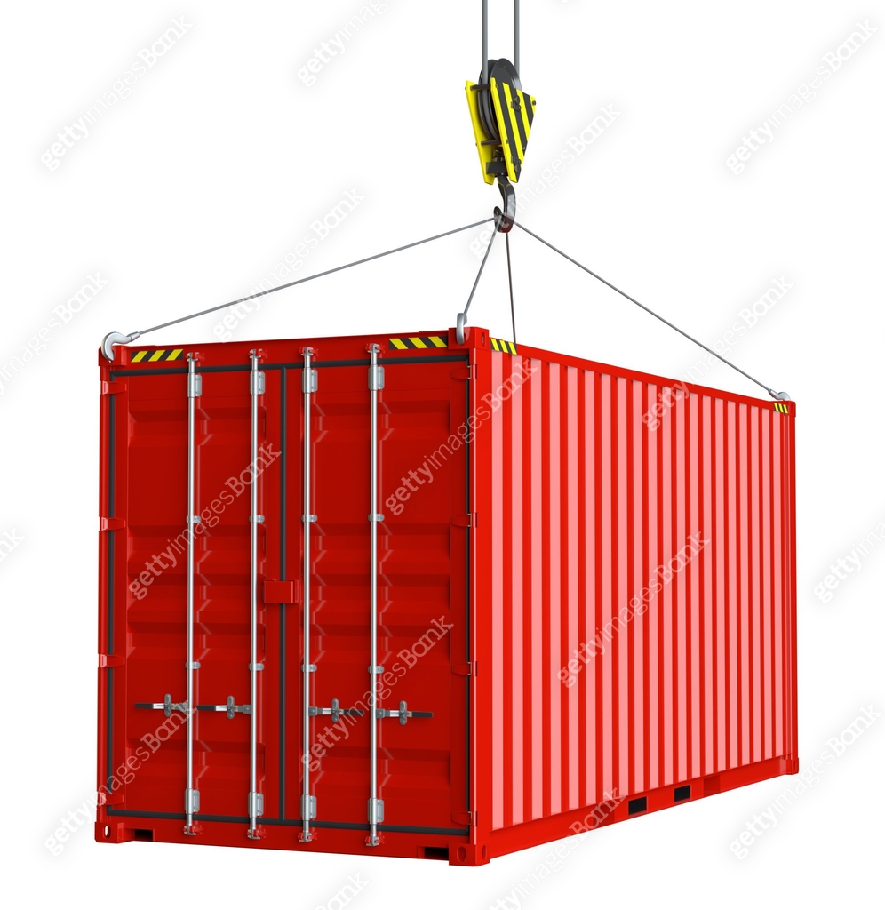 Service delivery - red cargo container hoisted by hook 이미지 (1077168972 ...