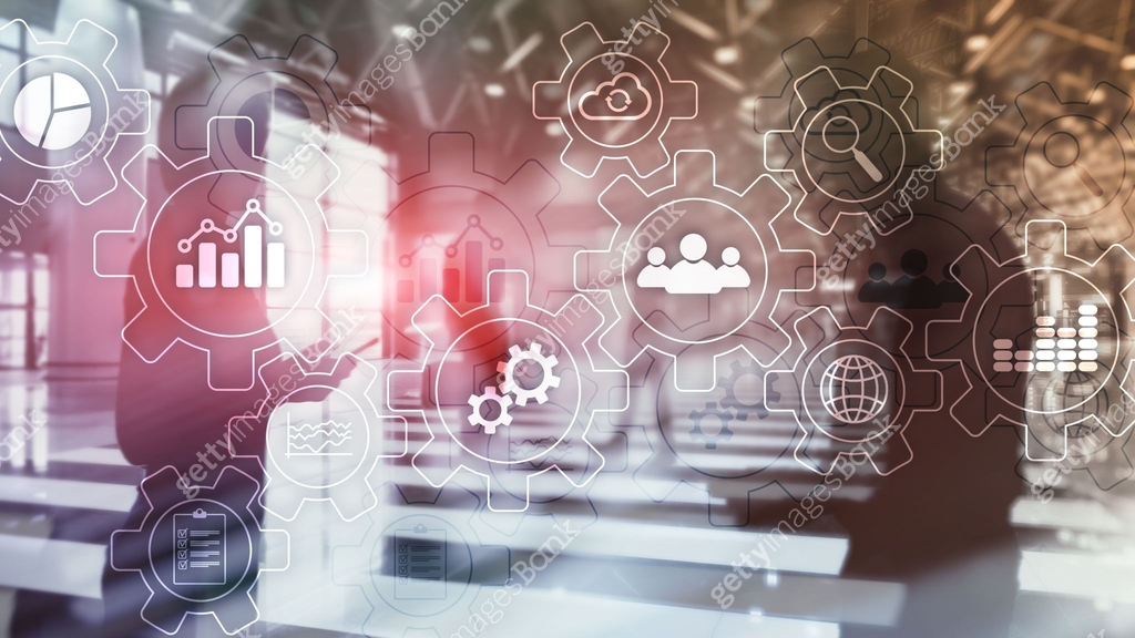Process Abstract Images Business process abstract diagram with gears and icons. Workflow and ...