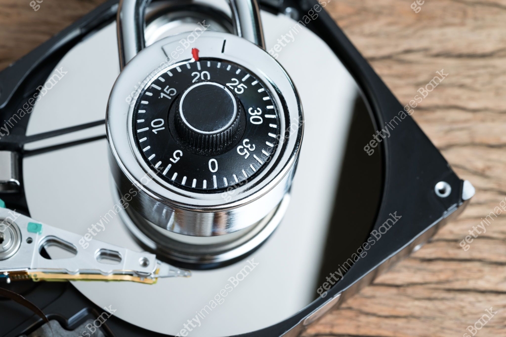 Digital cyber safety or security encryption concept, combination lock ...