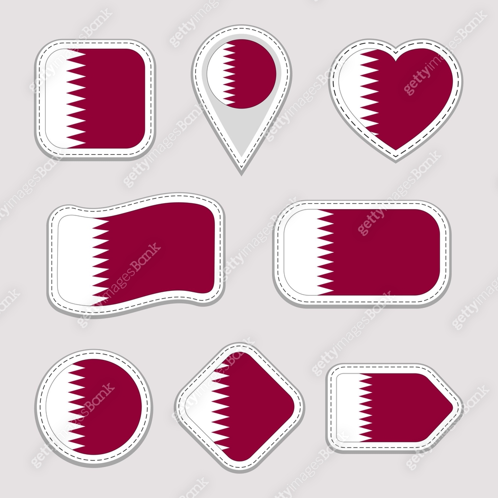 Qatar flag stickers set. Qatari national symbols badges. Isolated ...