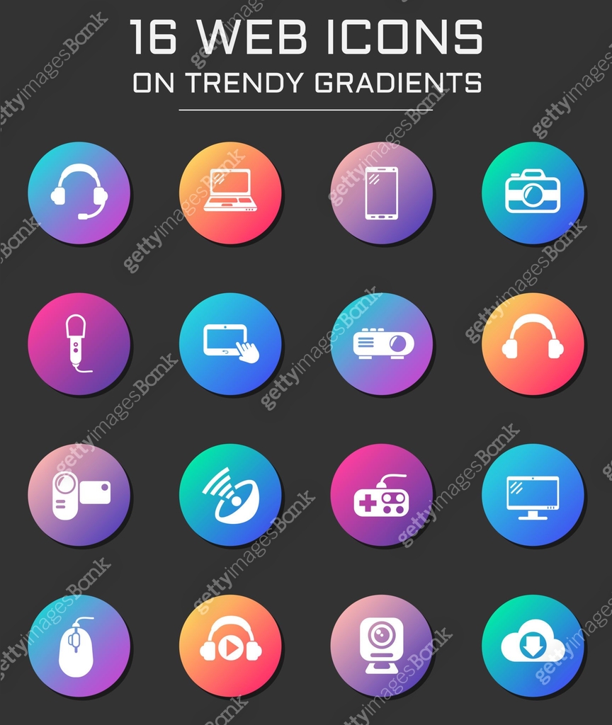 hi tech icon set. hi tech web icons on round trendy gradients 이미지 ...