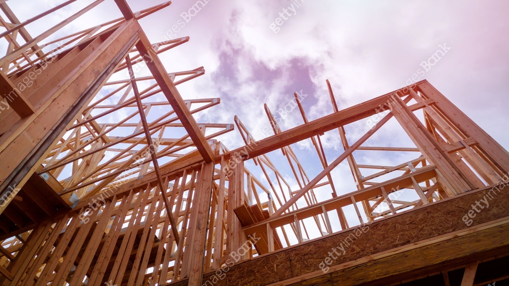 Building construction, wood framing structure at new property ...