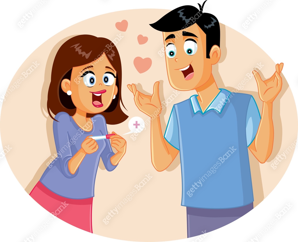 Young Couple with Positive Pregnancy Test Cartoon Illustration 이미지 ...