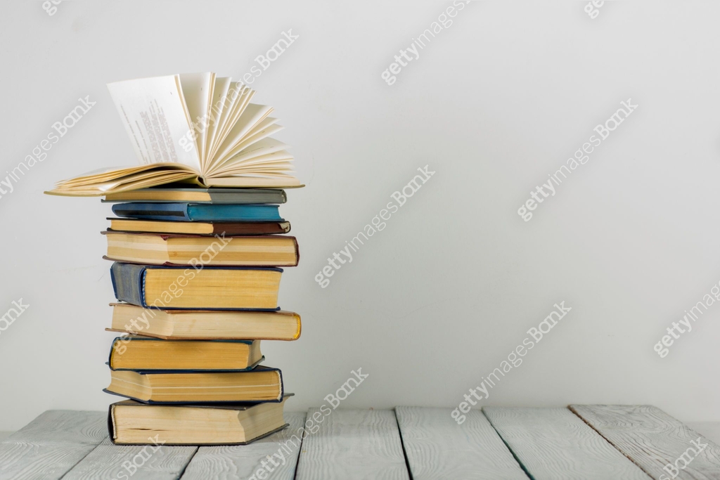 Hard Back Copy Open book, hardback books on wooden table. Back to school. Copy space ...