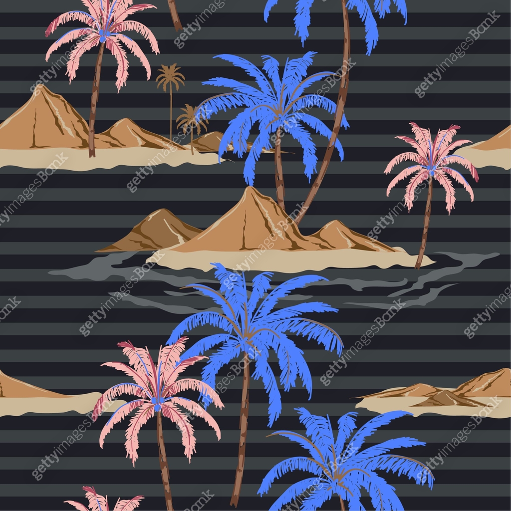 Seamless tropical island pattern with monotone grey stripes Trendy hand ...