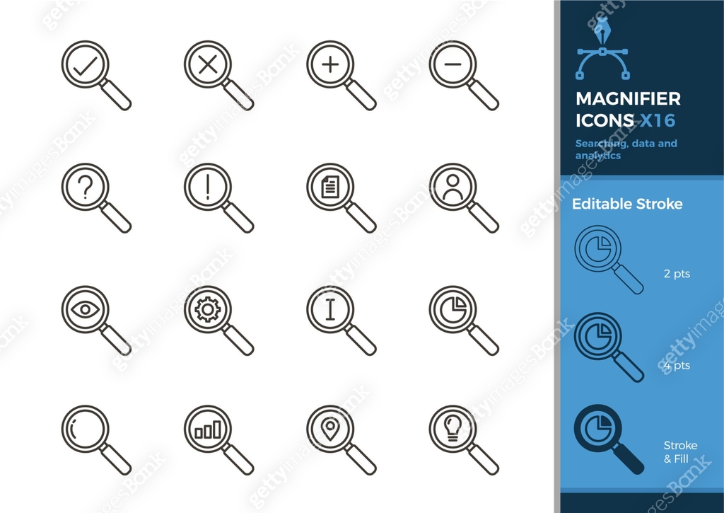 Store Magnifier Icon Set of magnifier icons. 16 vector illustrations with different elements ...