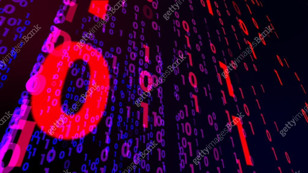 Data Programming Red Digital technology with binary digits light path in line information ...