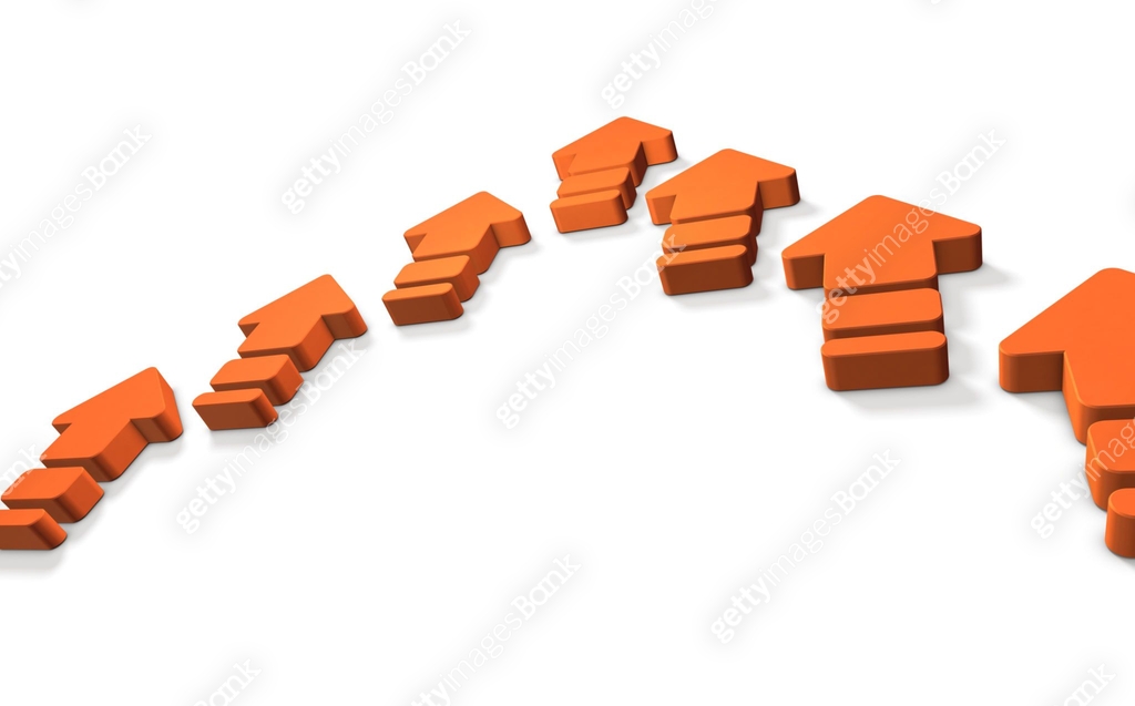 Multiple arrows are rising, while competing. It represents innovation ...