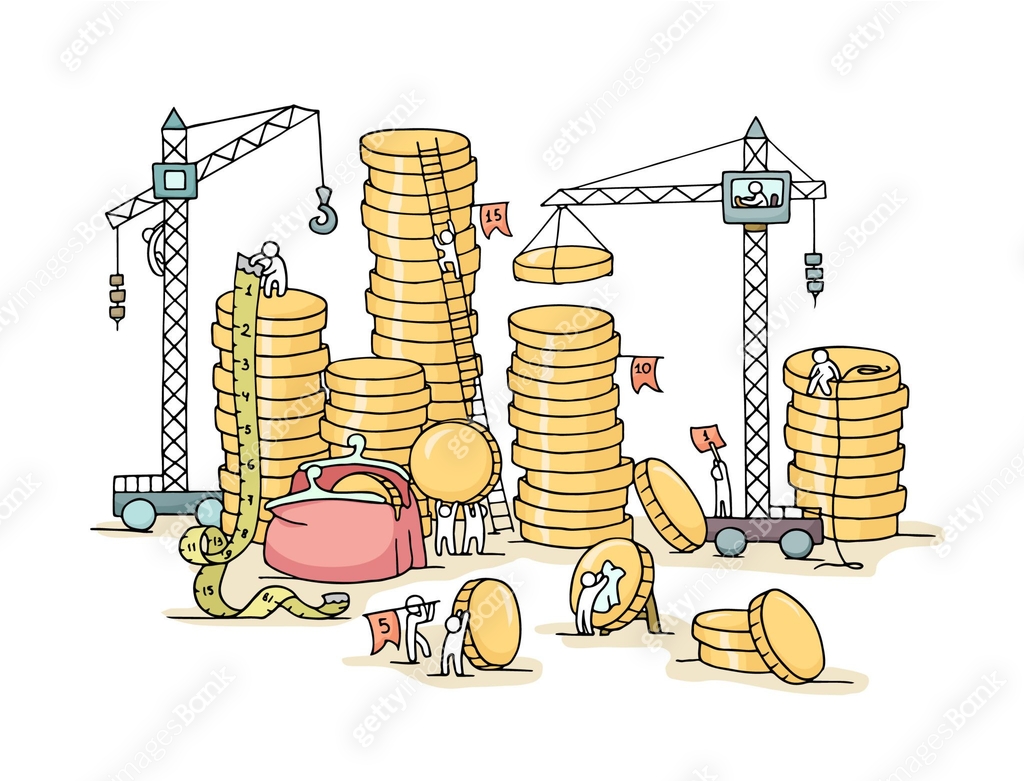 stack of coins with working little people. 이미지 (1127306520) 일러스트, 무료 ...