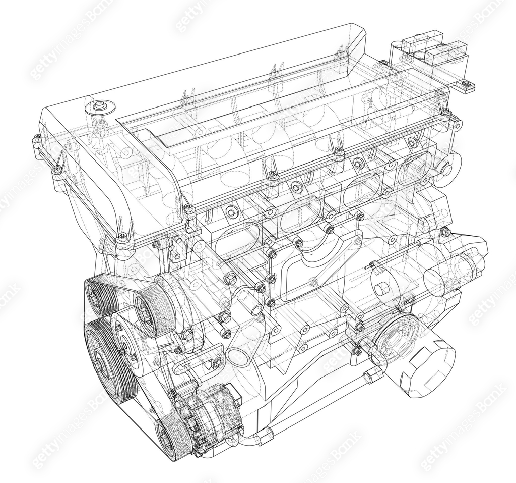 Engine sketch. Vector rendering of 3d 이미지 (1132019214) 일러스트, 무료 일러스트 ...