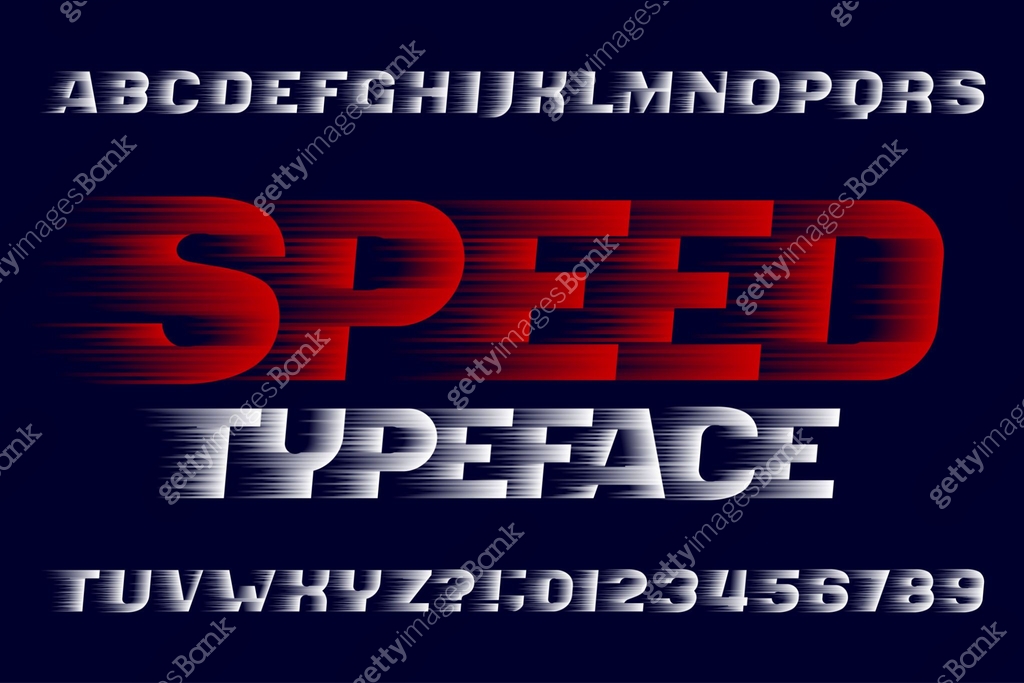 Speed alphabet font. Fast wind effect letters, numbers and symbols. 이미지 ...