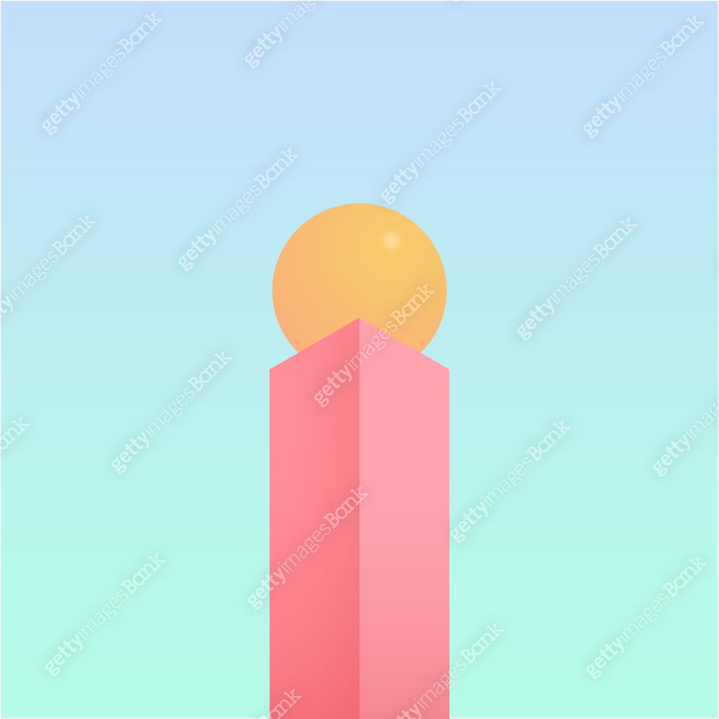 simple soft pink vertical cuboid with the yellow ball above and minimal ...