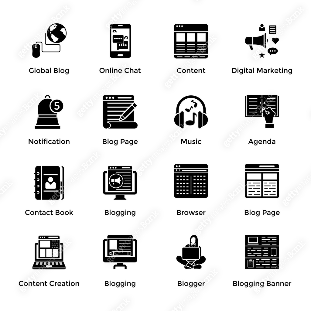 Blog and Article Writing Solid Icons Pack 이미지 (1131995787) 일러스트, 무료 ...