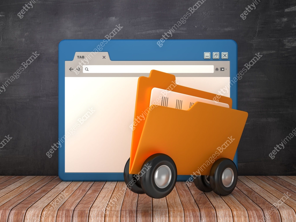 Web Browser and Computer Folder with Wheels on Chalkboard Background ...