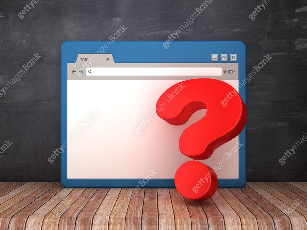 Web Browser with Question Mark on Chalkboard Background - 3D Rendering ...