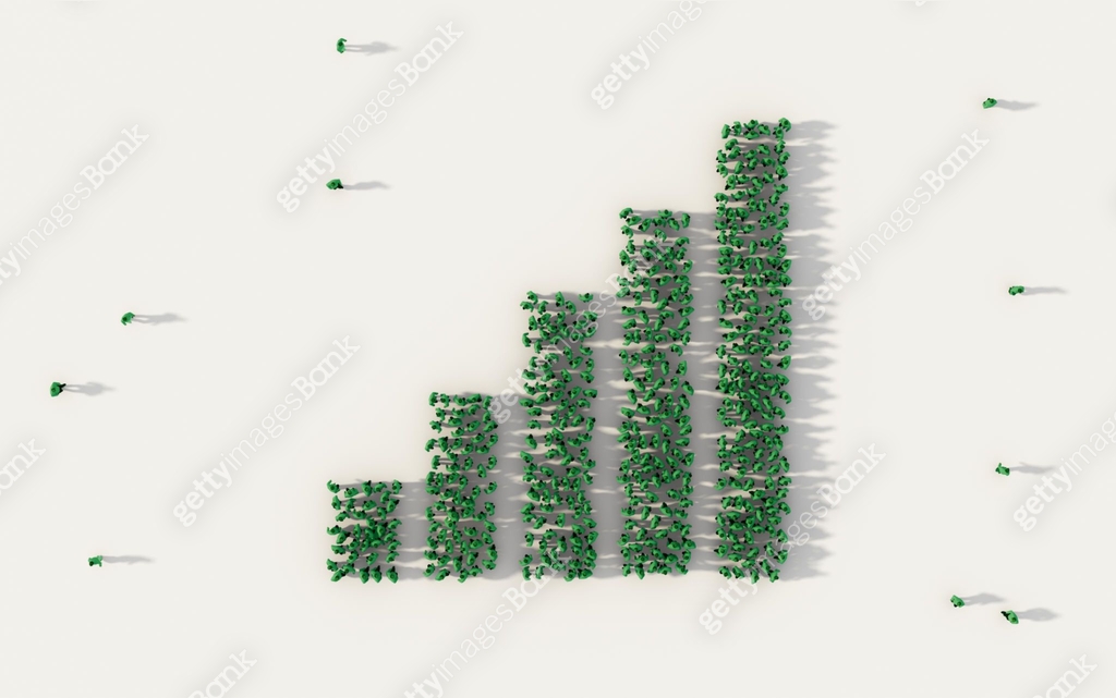 Crowds Graph Large group of people forming column graph or bar chart symbol in ...