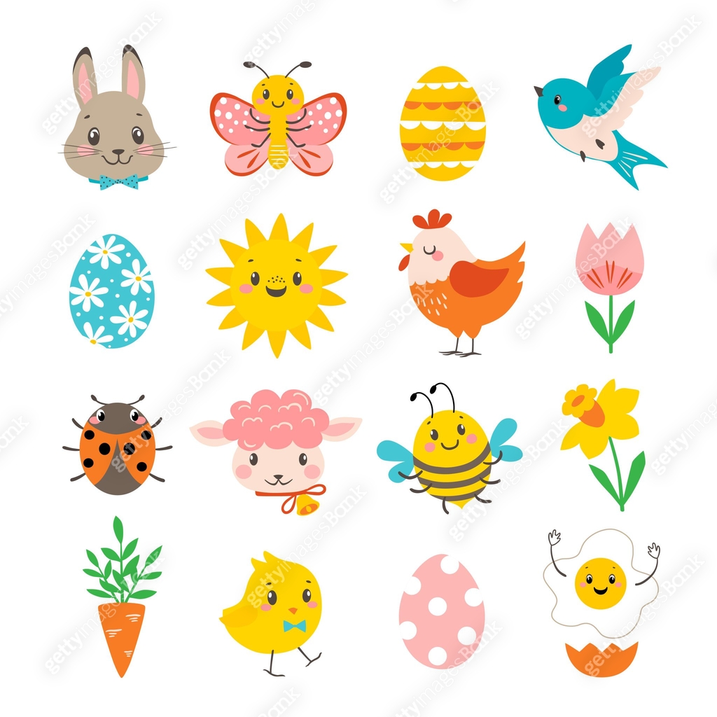 Set of cute spring design elements for Easter 이미지 (1138063379) 일러스트, 무료 ...