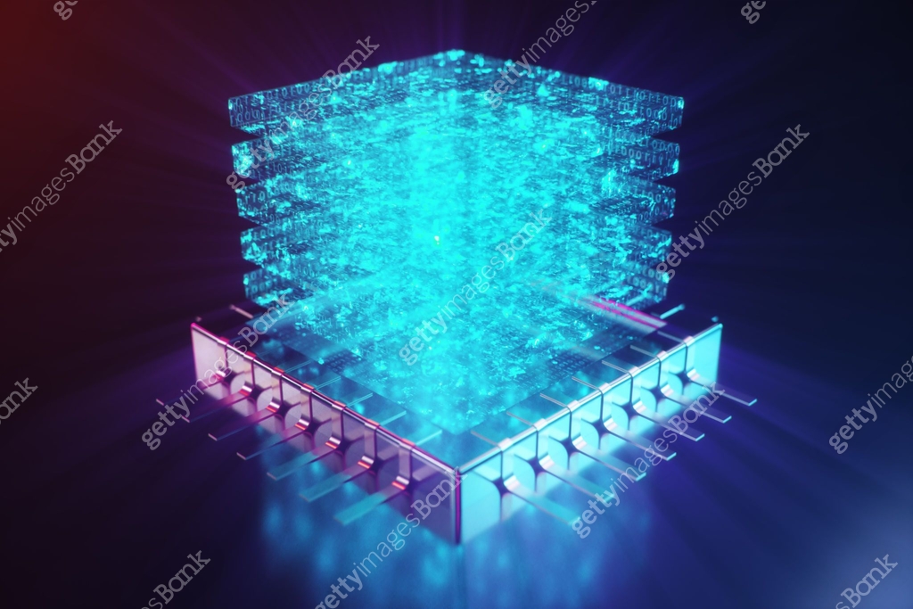 AI - artificial intelligence CPU concept. Hologram above CPU. Machine ...