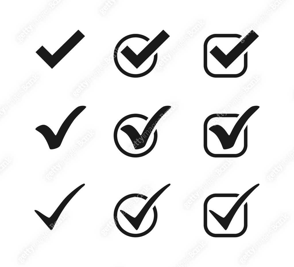 Check Mark Icon Basic Three black vector check mark icons in circles and squares. Check mark ...