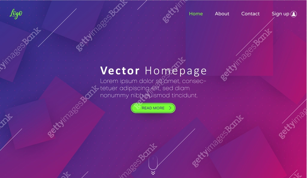Purple spectrum web homepage template with icons and abstract geometric ...