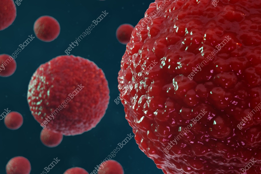 3D illustration egg cells embryo. Embryo cells with red nucleus in ...
