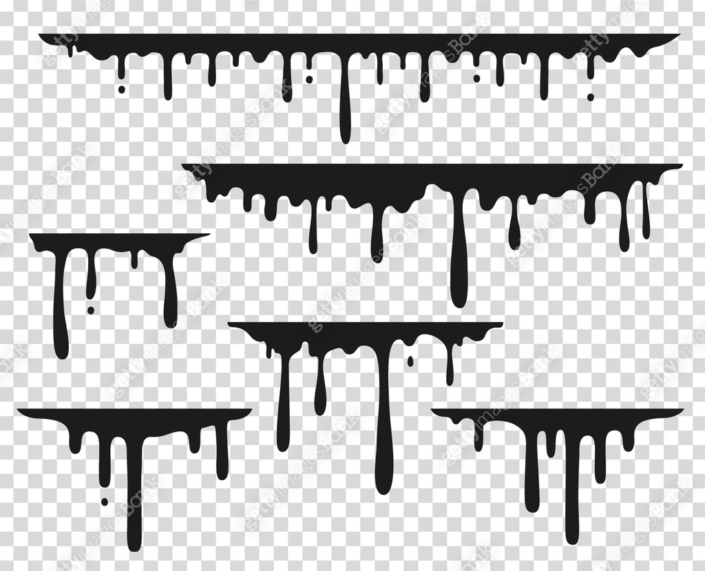 Black dripping stain. Liquid paint splash, chocolate flow border ...