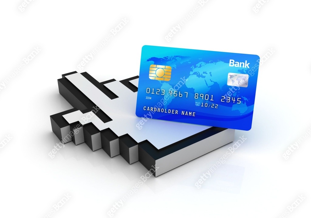Credit Card with Computer Hand Cursor - 3D Rendering 이미지 (1145898864 ...