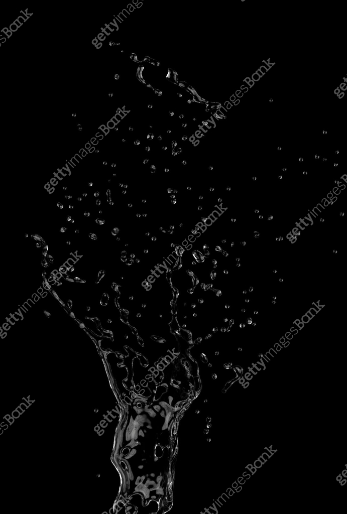 Large column of water splashing from bottom to top black background 3d ...