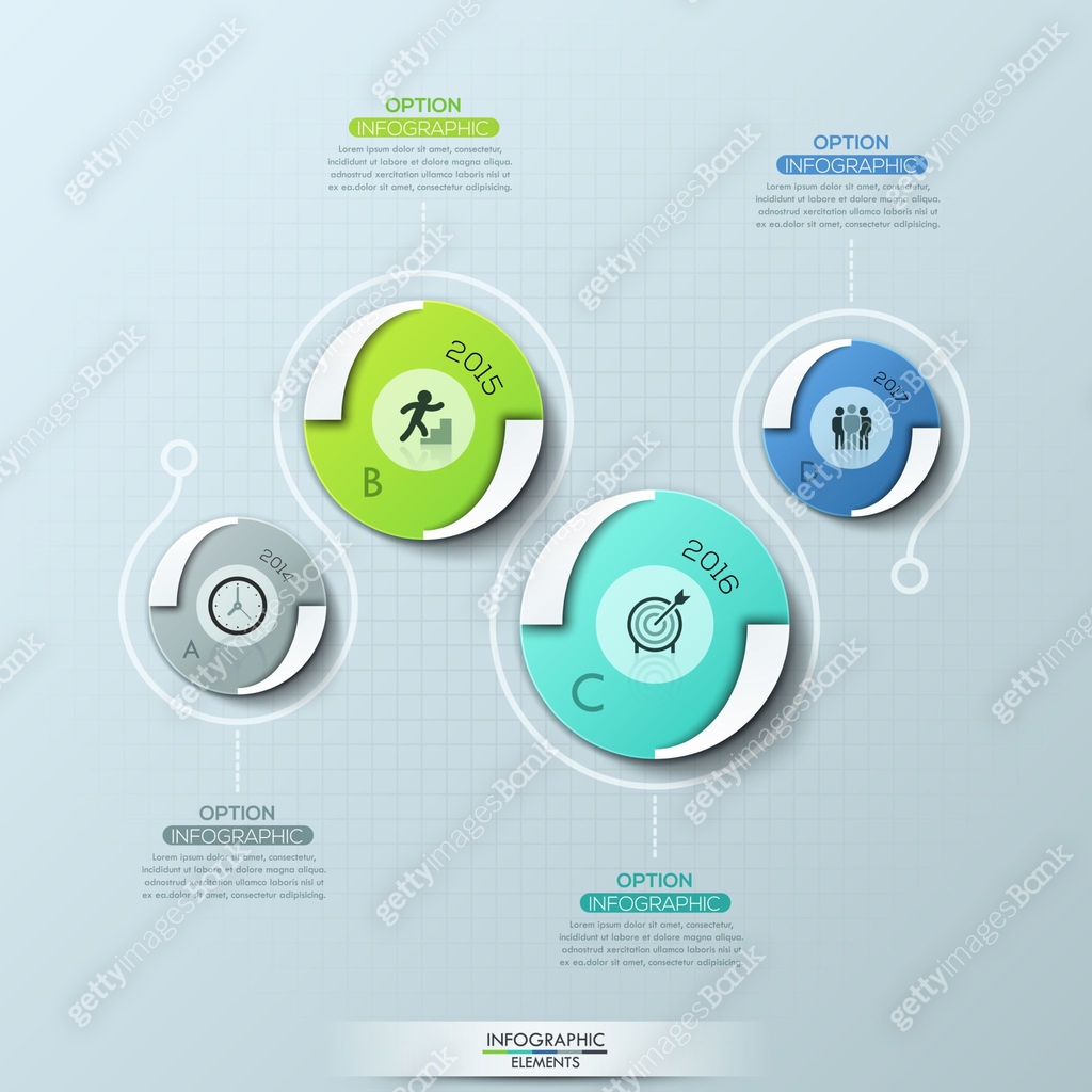 Creative infographic design template with 4 round elements, pictograms ...