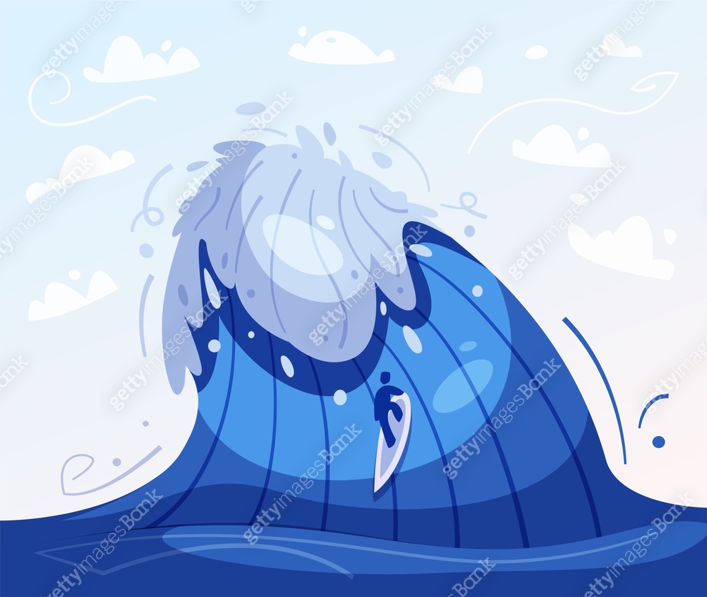 Surfing concept. Cartoon vector illustration. Catch the wave 이미지 ...