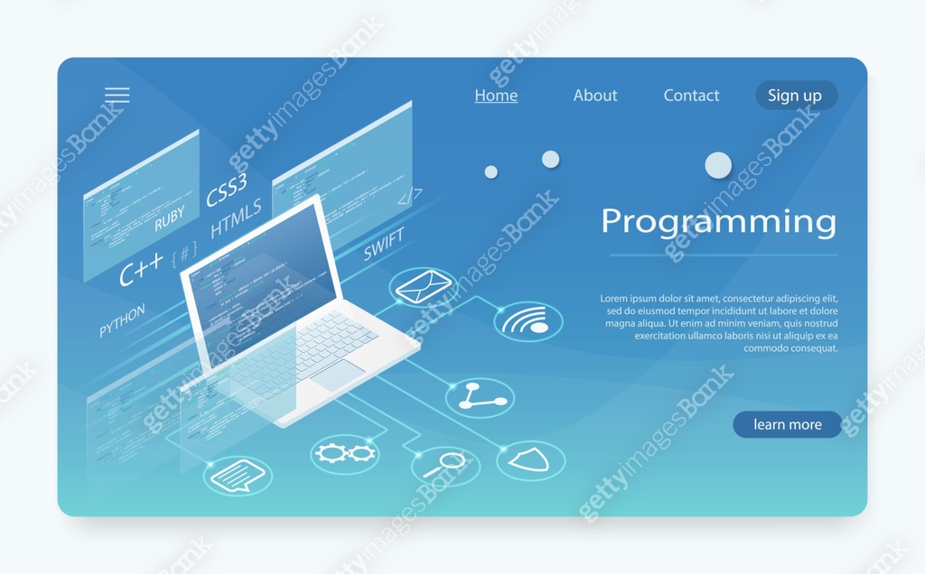 Software development and programming. Program code on pc monitor screen ...