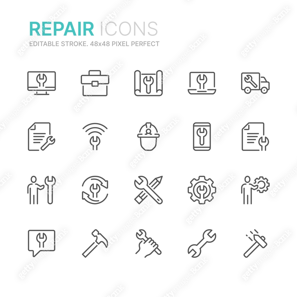 Collection of repair line icons. 48x48 Pixel Perfect. Editable stroke ...