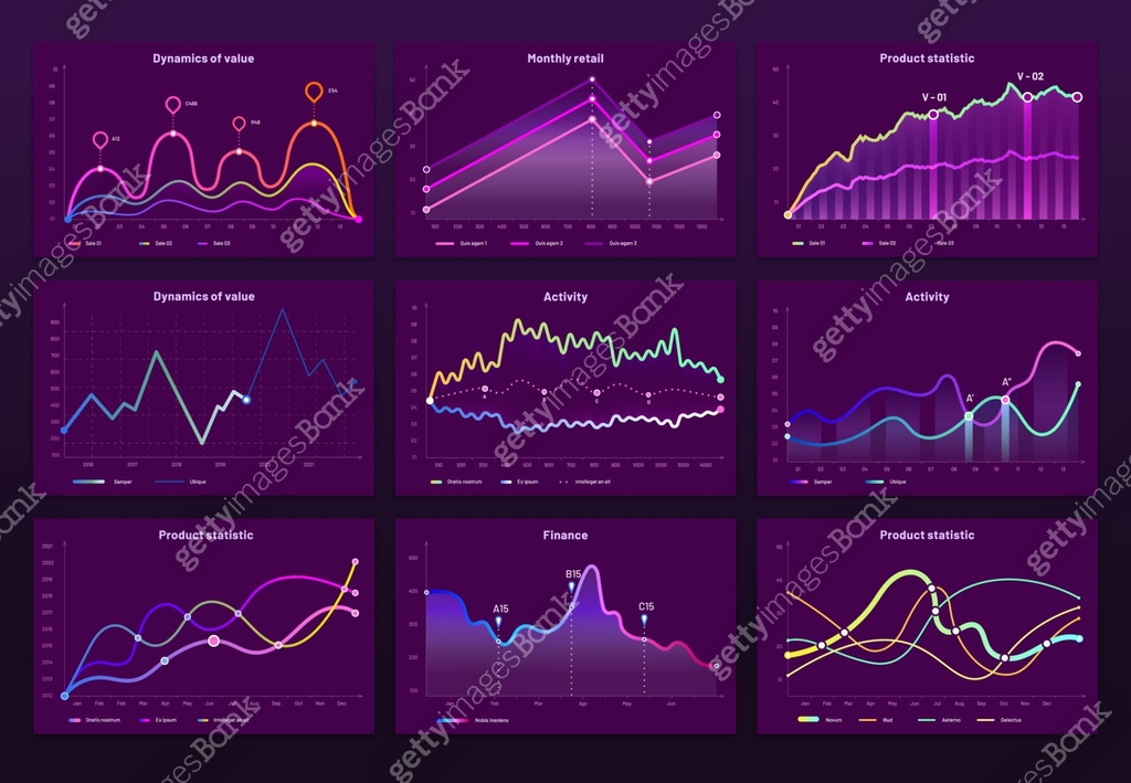 Abstract data charts. Statistic graphs, finance line chart and ...