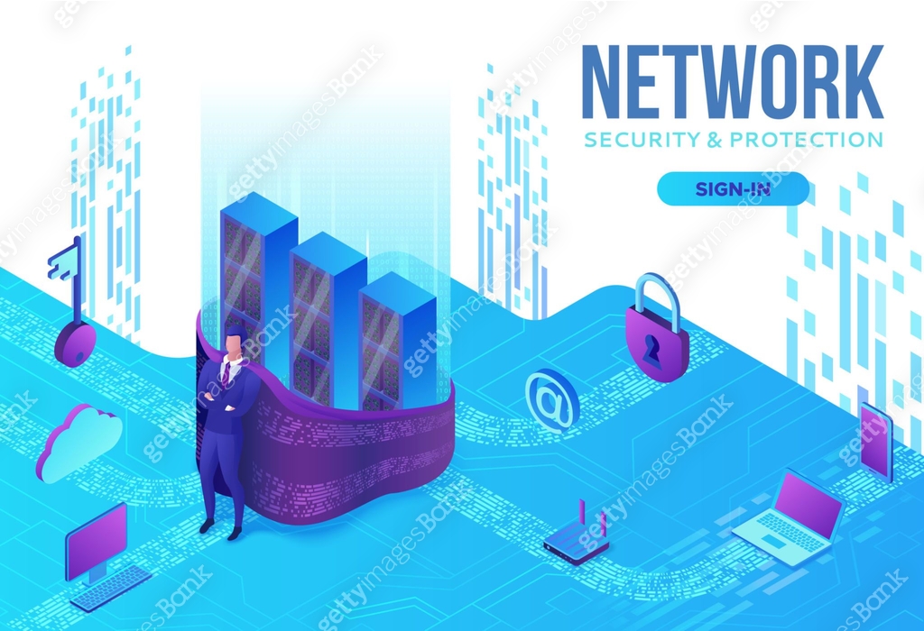 Cyber security 3d isometric vector illustration, data protection ...