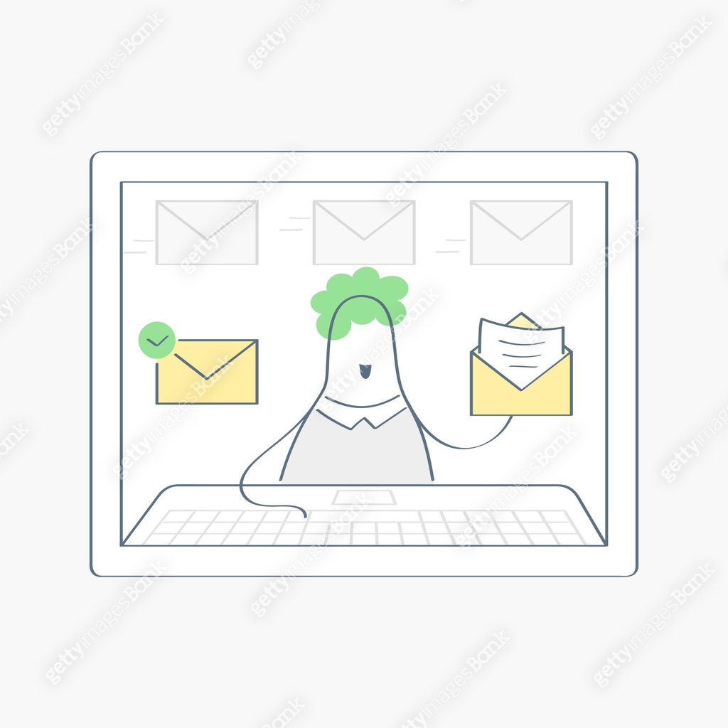 Cartoon man check email letters, notifications, open mail, sending ...
