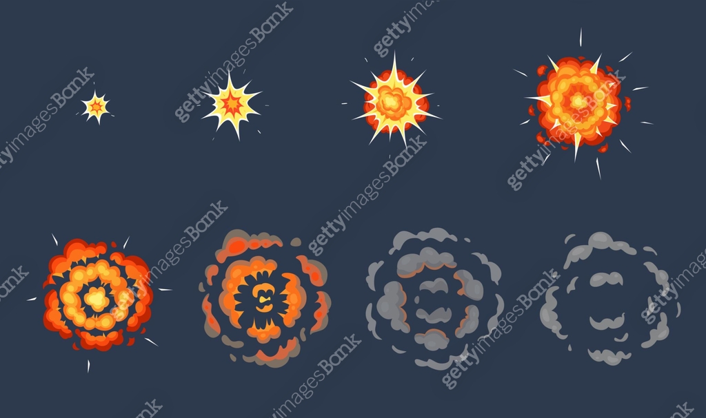 Cartoon explosion animation. Exploding effect frames, animated shot ...