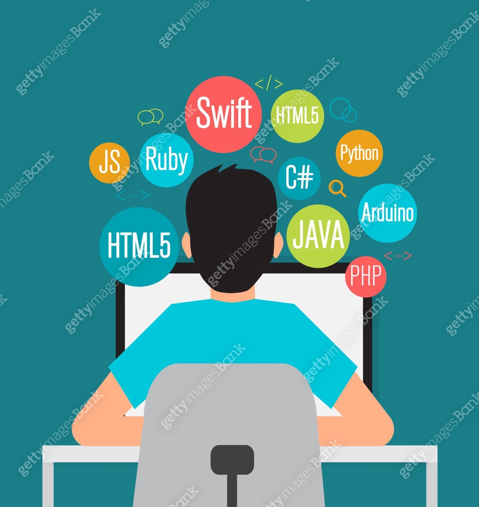 programming banner, coding, best programming languages, flat ...