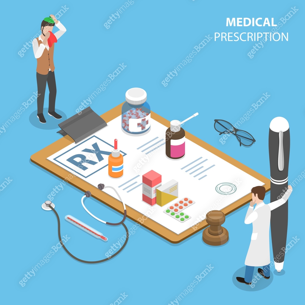 Isometric flat vector concept of prescription form, medical service ...