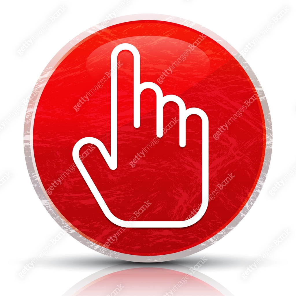 Hand Click Red Button Hand cursor click icon metallic grunge abstract red round button ...