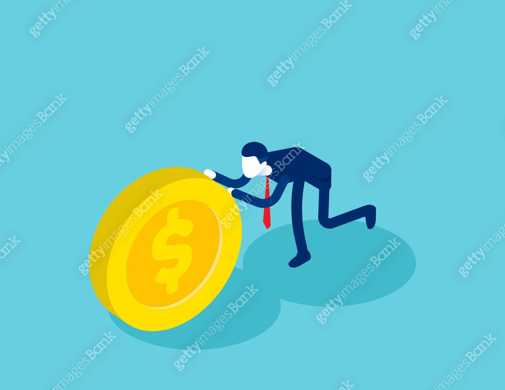 Isometric businessman push coin. Concept business financial isometric ...