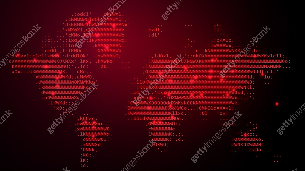 Digital Binary Code on Dark Red BG with World Map 이미지 (1160462802) 일러스트 ...